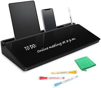 DOLLAR BOSS Glass Desk Whiteboard Small Dry Erase Board Desktop White Board with Storage Drawer Computer Keyboard Stand Desk Organizer Office Accessories School Supplies with 4 Markers 1 Rag, Black