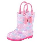 Toddler Rain Boots Baby Rain Boots Short Rain Boots for Toddler Easy On and Off Handles (Hot Pink#A1, 1.5 Big Kids)