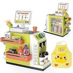 Fegalop 47PCS Cash Register Playset for Kids Pretend Play Mini Supermarket Cashier Grocery Store with Money, Scanner, Coffee Machine,Credit Card and Play Foods, Gift for Toddler Boys and Girls Ages 3+