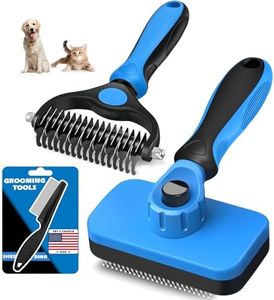 3PCS Self Cleaning Slicker Brush & Pet Grooming Rake & Flea Comb for Dogs,Cats and Horses | Double-Sided Dematting Comb & Skin Friendly Deshedding Grooming Tool | Premium Pet Supplies (Blue Black)