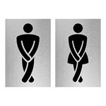 Slimline Aluminium Crossed Legged Toilet Sign Twin Pack from ViroDisplay® – Brushed Silver – Durable Printed Surface – Self-Adhesive Fixing