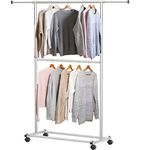 SimpleHouseware Double Rod Garment Rack, Grey