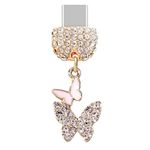 ELISE & FONDA TP273 Type-C USB Charging Port Crystal Anti Dust Plug Little Double Butterflies Cell Phone Charm for Samsung/Huawei/OnePlus/Xiaomi/oppo Android Phones, approx.1.6 cm (L) x 0.3 cm (D) x 2 cm (H), Zinc Alloy Metal, Rhinestone