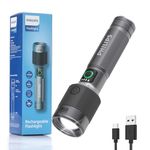 PHILIPS Torch Rechargeable, 30W Torch Light High Power, 1450 Lumens Super Bright Emergency Flashlight, 690M Coverage, 2200mAh Battery, Telescopic Zoom, Aircraft Aluminum Body, LED Flash Light