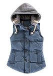 BOFETA Women's Plain Quilted Padded Down Vest Fashion Hooded Slim Vest Blue M