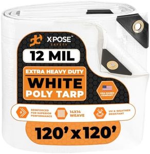 Heavy Duty White Poly Tarp 120' X 120' - Multipurpose Protective Cover - Durable, Waterproof, Weather Proof, Rip and Tear Resistant - Extra Thick 12 Mil Polyethylene - by Xpose Safety