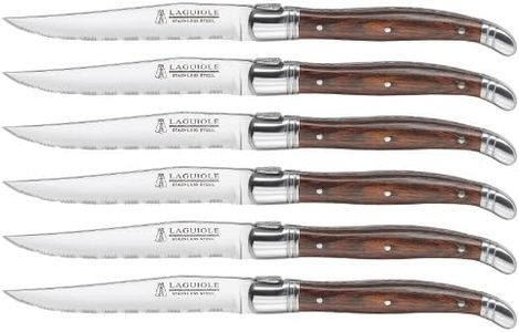 Trudeau Brown & Gray Set of 6 Laguiole Steak Knives with Pakkawood Handles, Stainless/Wood