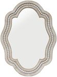 PARISLOFT Oval Vanity Decorative Wall Mirror with Beaded and Scalloped Edges, Vintage Rustic Mirror Decor for Bathroom Bedroom Living Room Home House Office Entryway,27" Tall