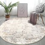 Caplslpad Abstract Rugs Round ø135cm Living Room Modern Non-Slip Area Rug Round Shaggy Machine Washable Floor Carpet Short Pile Soft Minimalist Circle Rug Beige for Living Room Bedroom Kids Room Decor