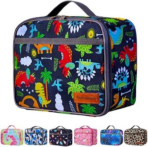 goiealeaes Kids Lunch Box, Insulated Reusable Lunch Bag with Waterproof Liner, Thermal Meal Container Tote for Girls & Boys & Women,Dinosaur Shark Unicorn Space Rocket Style... (Dinosaur)