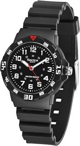 SOCICO Children Analog Watch Waterproof Time Teaching Boys Girls Watch Soft Band Learning Time Wrist Watch for Kids (Black - Black face)