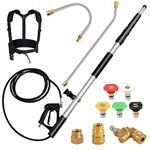 TANGZON 18FT/550cm Telescoping Pressure Washer Wand, 4000PSI High Power Washer Telescopic Spray Wand with 5 Spray Nozzles, 2 Adapters, Pivoting Coupler & Support Harness, Gutter Rod Cleaner Attachment