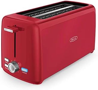 BELLA 4 Slice Toaster, Long Slot & Removable Crumb Tray, 7 Shading Options with Auto Shut Off, Cancel & Reheat Button, Toast Bread & Bagel, Red