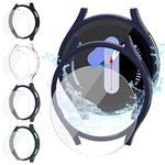 Jvchengxi [4+4Pack] Matte Case 44mm for Samsung Galaxy Watch 5 & 4 Screen Protector, Hard PC Bumper Cover + 4 Tempered Glass Films for Galaxy Watch 4 & 5 44mm (Black+MidnightBlue+OfficialGreen+Clear)