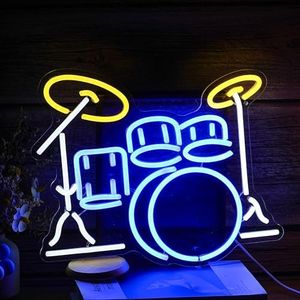 LISIGNVE Drum Kit Neon Sign Neon Light Sign,Led Neon Light for Wall,Drum Kit Shape Neon Sign,USB Powered Led Neon Signs For Music Bar,Live Music,Music Studio Party Decoration