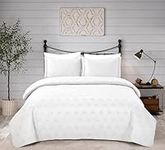 Home Beyond & HB design - 2-Piece Bedspread Quilt Set Twin Size, 1 Quilt and 1 Pillow Sham, Soft Lightweight Hypoallergenic Microfiber Coverlet Set for All Season, White