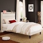 LIKIMIO Twin XL Bed Frames, Storage Headboard with Outlets, Sturdy and Stable, No Noise, No Box Springs Needed, Beige