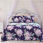 TANOFAR Queen Comforter Set, Purple Bedding Comforter Sets, All Season Bed Set Queen Size, 3 Pieces, 1 Soft Reversible Flowers Comforter and 2 Pillow Shams, Cozy & Lightweight