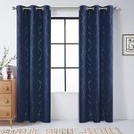 BUHUA Navy Blue Blackout Curtains with Wave Line and Dots Printed Grommet Top Drapes Thermal Insulated Blackout Window Curtain for Bedroom Living Room 42W×72L Inch Lenght 2 Panels