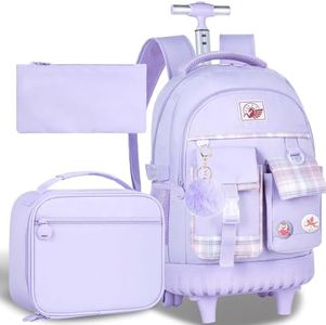 Rolling Backpack for Girls, 20" Women Roller Wheels Bookbag, Laptop Wheeled Suitcase School Backpacks with Lunch Bag for Teens