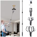 Pektiftn 2-12FT Light Bulb Changer for High Ceilings, High Reach Light Bulb Changer, Light Bulb Changing Pole Extension with 3 Eight-Finger Cages and 1 Suction Cup (Stainless Steel)