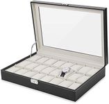 JS NOVA JUNS 24 Watch Box Mens Large Watch Case Lockable Jewelry Display Organizer with Acrylic Lid Black Faux Leather