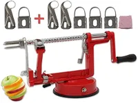Apple Peeler, Slicer Corer Potato Peelers 3 In 1, Stainless Steel Heavy Duty Suction Cup Base And 5 Extra Blades Included As Well As Cleaning Tool (red)
