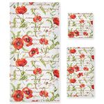 ALAZA Bath Towels Set of 3, Microfibre Towel Bathroom Linen Vintage Floral Poppy Flowers with Letters Towels Set Gift with 1 Face Towel 1 Hand Towel 1 Bath Towel Sheet, Absorbent Bathroom Accessories