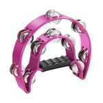 Flexzion Tambourine Metal Half Moon Musical Instruments Double Row Metal Jingles Hand Held Instruments Percussion with Ergonomic Handle Grip, Tambourines for Adults Church, Pink