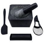 Pepe Nero Granite Mortar and Pestle Set Large – Authentic Molcajete Mexicano Pestle and Mortar Set for Grinding Herbs and Spices – Stone Grinder for Kitchen – Heavy Duty Molcajete Bowl Hand Grinder