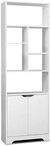 Artiss Bookshelf, Adjustable Book Shelf Bookcase Corner Display Cabinet Storage Shelves Bookshelves Stand CD DVD Rack Living Room Office Furniture, 180cm Height Wall Mounted Smooth Handles White