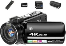 Aidzhi 4K Video Camera Camcorder 96MP UHD Vlogging Camera for YouTube 18X Digital Zoom 3.0 IPS 270° Rotation Touch Screen Video Recorder with Remote Control, Night Vision, 32GB Card, 2 Batteries