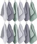 Ease Cubs 12 Pack Muslin Washcloths for Baby - 100% Cotton Baby Wash Cloths for or Baby Face Body Comfy and Soft for Newborn Infants Kids Girls and Boys - 12"x12" - Grey, Green and Slate