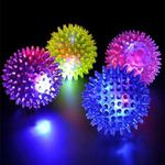 HK Toys Light up Squeaky Sound Spikey Rubber Ball Light up LED Spiky Ball Strobe Flashing Lights Sensory Toy Builder Blinking Sensory Bouncy Ball for Kids and Adults (Pack of 1)