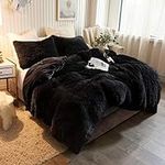 XeGe Plush Shaggy Duvet Cover, Luxury Ultra Soft Crystal Velvet Fuzzy Bedding 1PC(1 Faux Fur Duvet Cover), Fluffy Furry Comforter Cover with Zipper Closure(King, Black)