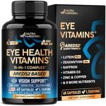 Eye Vitamins - Lutein 20 mg & Zeaxanthin 4mg - AREDS2 Based Eye Supplement for Seniors & Adults - Eye Health & Vision Support - Saffron, Zinc, Vitamins, Copper & Super Greens - Made in USA 60 Capsules