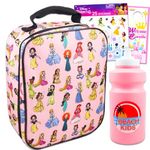 Disney Princess Lunch Box Set for Girls - Bundle with Princess School Lunch Bag for Kids with Pink Water Pouch, Princess Stickers, More School Supplies