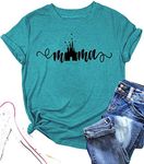 Mama Tshirt for Women Magic Kingdom Mom Shirts Funny Mommy Short Sleeve Graphic Tee Mothers Blouse Tops, Cyanblue, Large