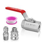 Boltigen High Pressure Washer Ball Valve Kit, Stainless Steel 3/8’’ Quick Connect Ball Valve Kit for Power Washer Hose, Washer High Pressure Shut Off Valve, 6000PSI