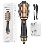 Plavogue Dual Voltage Hair Dryer Brush for European Travel - Blow Dryer Brush with 110V-120V/220V-240V, Negative Ionic Hot Air Brush with Volumizer, Anti-Frizz - Styling Brush with Ceramic Coating, Oval Shape