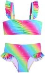 Flypigs Girls Swimsuit Ruffles Sleeve Printed Two Pieces Bikini Set Swimwear Bathing Suits for 13-14 Years