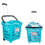 dbest products Bigger GoCart Grocery Cart Rolling Shopping Laundry Basket on Wheels Hamper with Telescopic Handle Cleaning Caddy Trolley, 1 pack, Teal