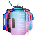 ETDW Drinking Bottle with Straw and Handle BPA Free, 2.2Litre Water Bottle with Time Marker, LeakProof Sport Water Jug for Gym, Outdoor, Home Green Purple