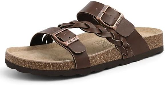 KIDMI Women's Cork Footbed Sandals with Arch Support Comfortable Slip-On Slide Sandals With Adjustable Buckle for Summer, Brown Matte 40