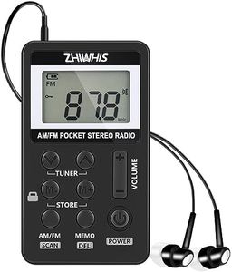 Portable Radio, ZHIWHIS AM FM Mini Transistor Rechargeable Battery Personal Digital Tuning Stereo Pocket Walkmen Radios with Shutdown Memory and Earphone & Multi-Function Lanyard for Walking Travel