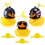 RosewineC 3 Pcs Yellow Duck Car Dashboard Decorations, Rubber Duck Toy Ornaments with Cool Propeller Helmet Gold Chain Sunglasses for Car Bike Motorcycle Desk(Small)