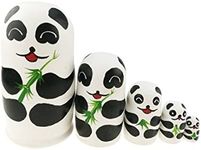 Winterworm 5.1” Cartoon Panda Russian Wooden Nesting Dolls for Kids Handmade Paints Stacking Toys Matryoshka Dolls 5 Pieces Panda Bear Party Supplies Cultural Keepsakes