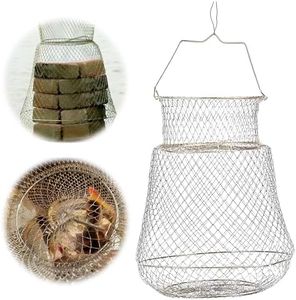 Wohlstand 1 Pedazo Red de Pesca con Trampa para Cangrejos, Cesta de Cangrejo Plegable, Red de Aterrizaje de Pesca con Asa, Diseño Plegable, Puede Contener más Peces, diámetro: 30cm, Altura: 39cm