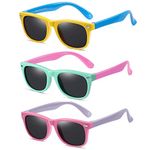 DYLB Kids Polarized Sunglasses for girls boys 3 Pack, Flexible TPEE Rubber Frame for Children Age 3-9 (Yellow Blue+green Pink+pink Purple)