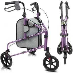 Vive Mobility 3 Wheel Walker - Three Wheeled Rollator for Seniors - Lightweight, Foldable, Narrow, Heavy Duty - for Elderly Men Women - Folding 3-Wheel Tri Scooter with Basket Bag